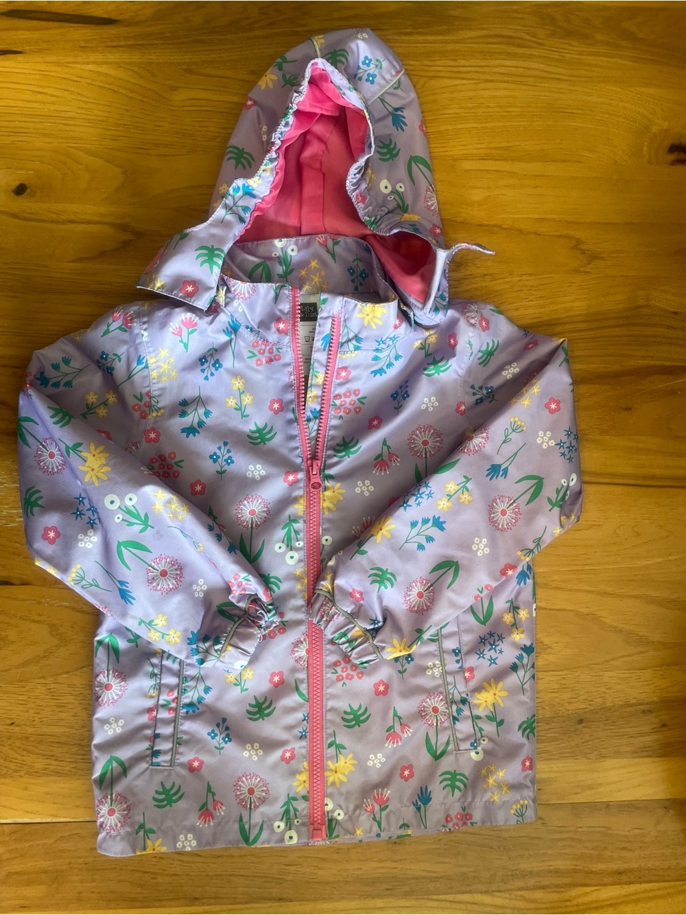 Girls' Lavender Floral Hooded Raincoat with Pink Lining